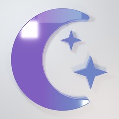 Purple-blue Moon and stars icon isolated on grey background. Cloudy night sign. Sleep dreams symbol. Full moon. Night or bed time sign. Minimalism concept. 3D render illustration