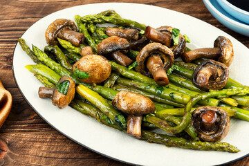Cooked green asparagus, healthy eating.