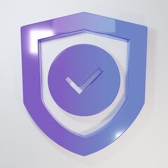 Purple-blue Shield with check mark icon isolated on grey background. Protection symbol. Security...