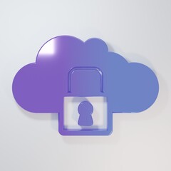 Purple-blue Cloud computing lock icon isolated on grey background. Security, safety, protection...