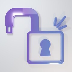 Purple-blue Open padlock icon isolated on grey background. Opened lock sign. Cyber security...