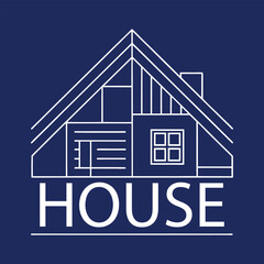 Minimal line art house with clean sans-serif text logo design for real estate, architecture, and modern home branding