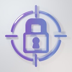 Purple-blue Lock icon isolated on grey background. Padlock sign. Security, safety, protection, privacy concept. Minimalism concept. 3D render illustration