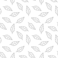 Minimalist leaf pattern in gray outlines. Elegant hand-drawn foliage on white background, perfect for eco designs, stationery, packaging, and nature-themed products.