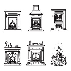 Classic Fireplace Outline Vector In Simple Style
