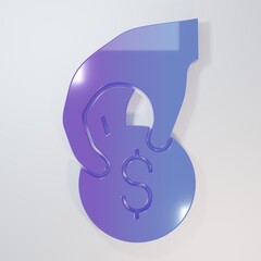 Purple-blue Hand holding casino chips icon isolated on grey background. Casino gambling. Minimalism concept. 3D render illustration