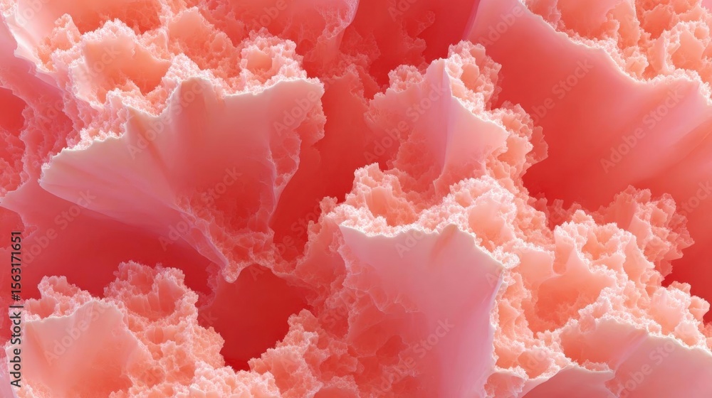 Poster close-up of a group of pink-colored, irregularly shaped structures. the structures appear to be made