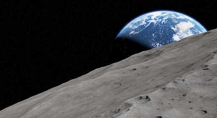 Global Earth and Moon in a blue sphere, illustrating the night sky with continents and oceans