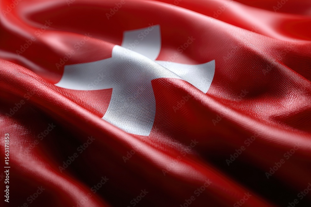 Poster a wavy swiss flag is displayed featuring a white cross on a red background the fabric texture is vis