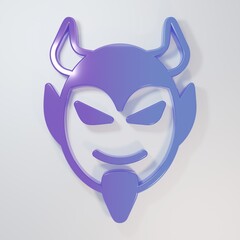 Purple-blue Devil head icon isolated on grey background. Happy Halloween party. Minimalism concept. 3D render illustration