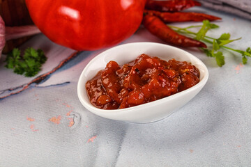 Salsa dip with chili and tomato