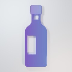 Purple-blue Bottle of wine icon isolated on grey background. Minimalism concept. 3D render illustration