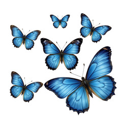 Colorful Blue Butterflies Decorating Natural Background with Various Sizes and Designs in Vibrant Detail