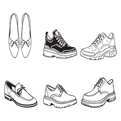 Classic leather shoes line art vector design illustration