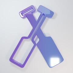 Purple-blue Crossed oars or paddles boat icon isolated on grey background. Minimalism concept. 3D render illustration