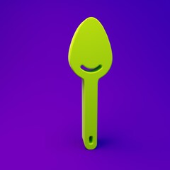 Green Spoon icon isolated on purple-blue background. Cooking utensil. Cutlery sign. Minimalism concept. 3D render illustration