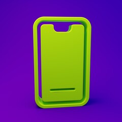 Green Food ordering on mobile icon isolated on purple-blue background. Order by mobile phone. Restaurant food delivery concept. Minimalism concept. 3D render illustration