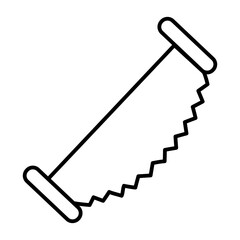 Sharp saw for two worker men thin line icon, forest industry concept. Vector graphics. Wood work tool, sawing wood sign on white background, style mobile or design.