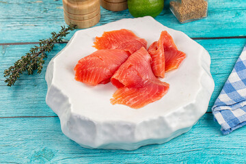 Delicous sliced salmon fillet  ready to eat