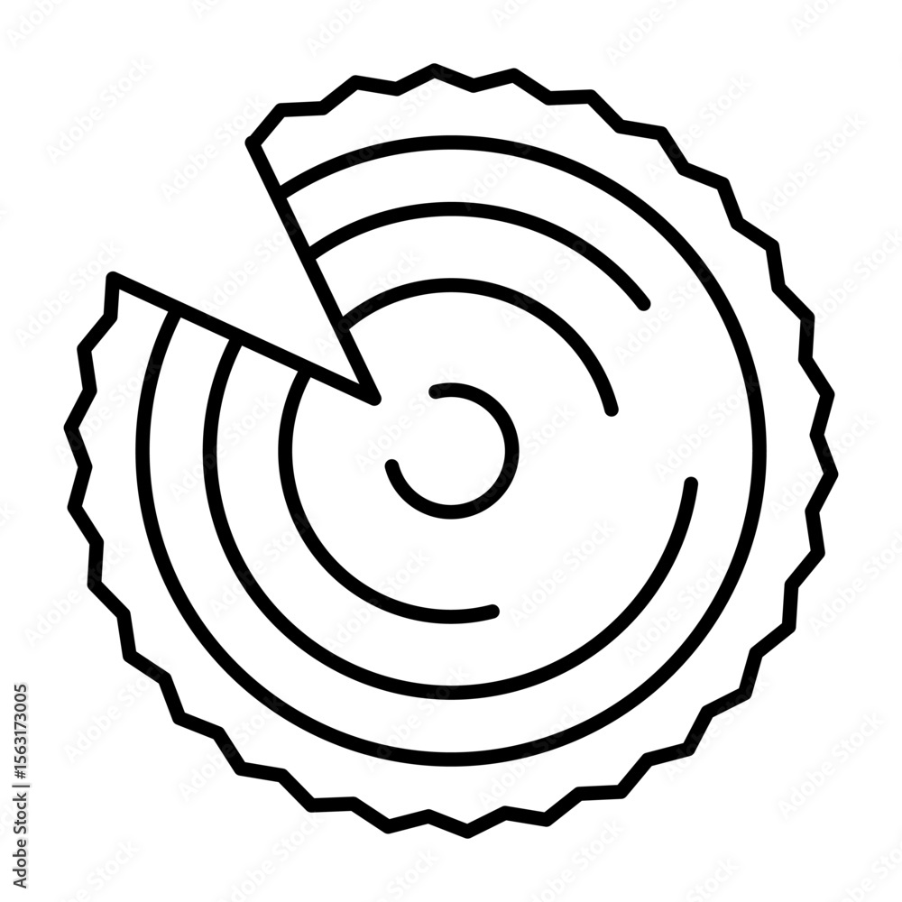Poster log ring with tree bark thin line icon, forest industry concept. vector graphics. cut of chipped log