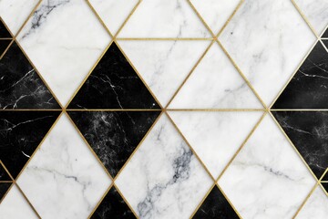 Geometric Marble: An abstract display of a mosaic pattern, with alternating black and white marble tiles encased in a modern triangular structure, creating a luxurious, sophisticated design.