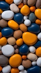 Mosaic-style pattern featuring smooth, rounded stones of varying sizes and shapes