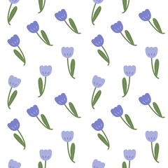 Seamless pattern of purple tulip flower on white background.