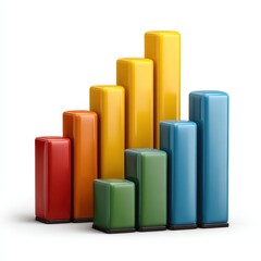 Multicolored 3d bar graph showing upward trend isolated on white background