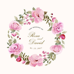 beautiful pink floral garden watercolor wreath