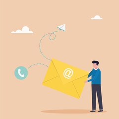 Email concept. Contact us by email or phone. Vector illustration flat style.	