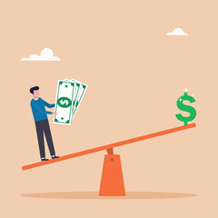 Leverage concept. Investors borrow money from others to use the swing to make big dollar signs. The concept of potential profitability.	