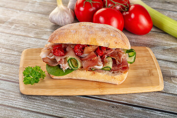 Ciabatta with cured parma and tomato