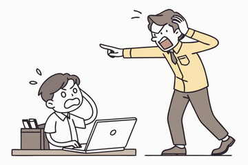 Illustration of a boss shouting at an employee, symbolizing pressure and tension in the workplace. Perfect for HR, corporate, and behavioral concepts.