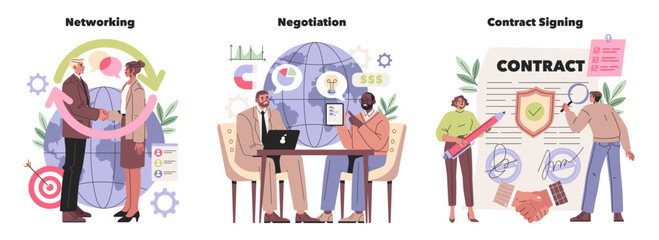 Networking, Negotiation, and Contract Signing Illustration