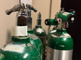 Used Medical Oxygen Tanks in Healthcare Storage Closet