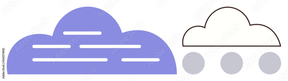 Poster two cloud formations combining lines and circles for a symbolic design. ideal for weather, connectiv