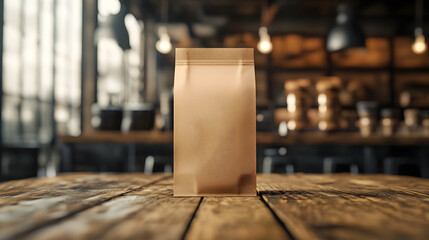 Artisan Coffee Bag Mockup on Rustic Wooden Surface with Bold Typography