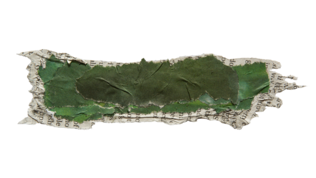 A torn, long green newspaper fragment suitable for use as a textbox background
