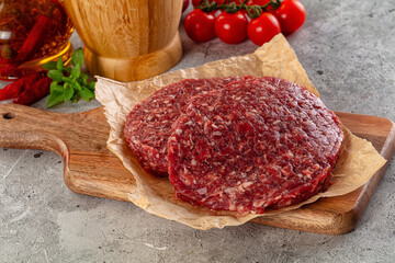 Raw beef burger cutlet for grill