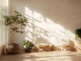 Contemporary Minimalist Lounge with Light Wood Furniture and Soft Neutral Palette
modern living room with a view