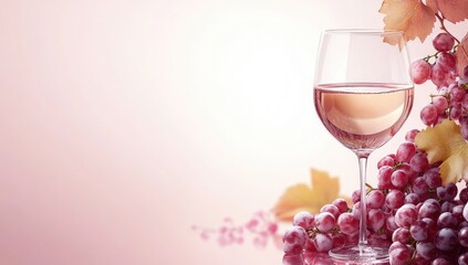 Pink wine glass, grapes, autumnal