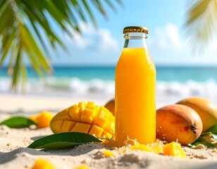 An attractive ad post for juice_box featuring a vibrant and juicy mango theme, with splashes of mango juice and a bright, appealing background, emphasizing freshness and natural flavor Juicy Mango 