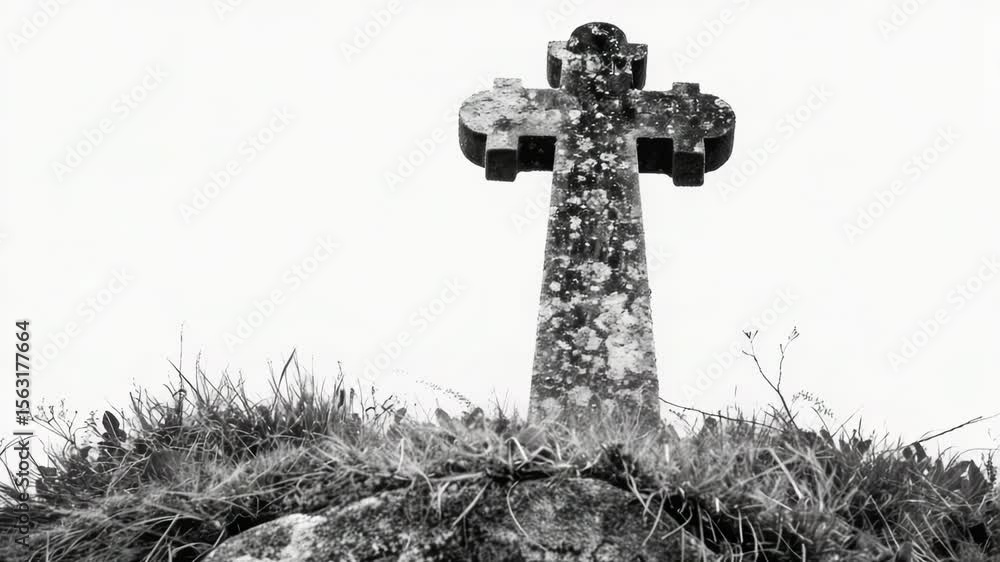 Aufkleber A classic image of a cross standing tall on a hill, suitable for use in various contexts