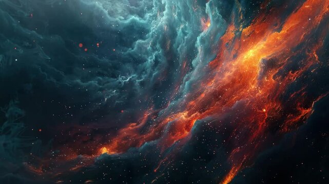 Fiery Nebula Cloudscape: Cosmic Dust and Gas Dynamics in Deep Space Video