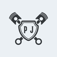 PJ Initials Vektor Stok Otomotif Logo Design