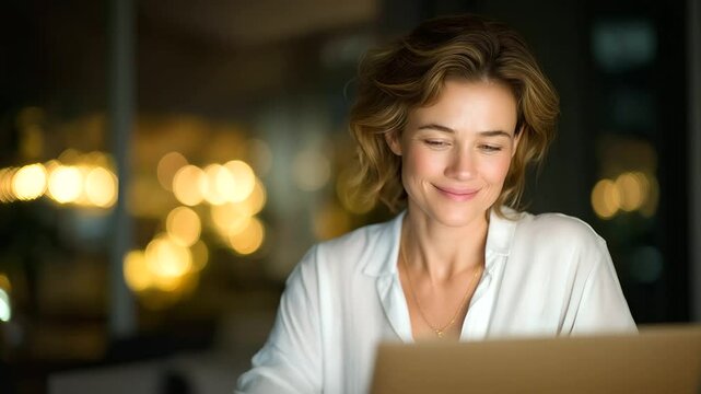 A focused analyst studying social media trends in a bright studio