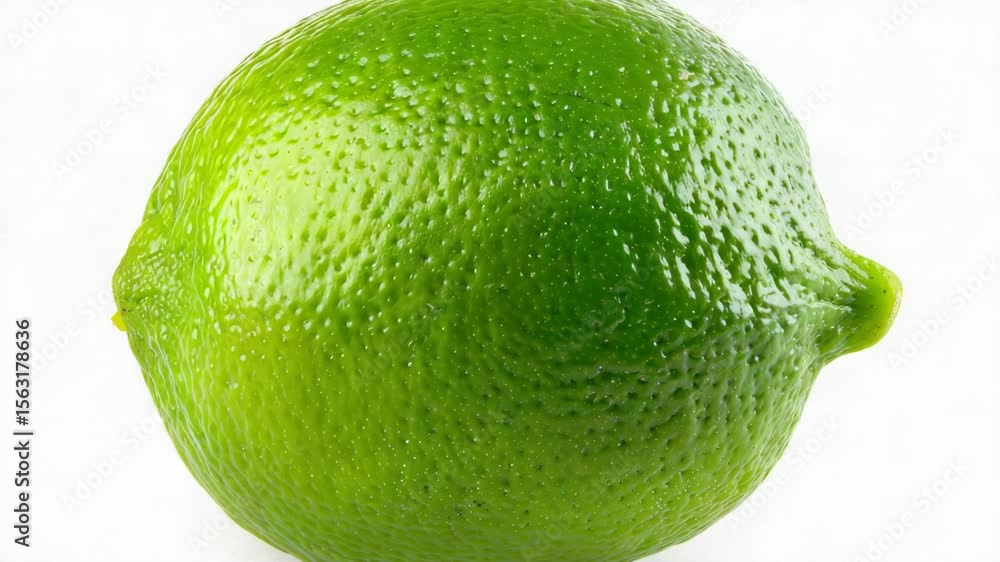 Poster A close-up shot of a lime sitting on a white surface, perfect for use in recipes, product photography or any other context where a high-quality image of a lime is needed