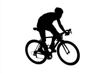 Fototapeta premium Athlete Cycling on a Road Bike. A black silhouette of an athlete on a road bike, in vector style, against a white backdrop. Ideal for sports and fitness themes.