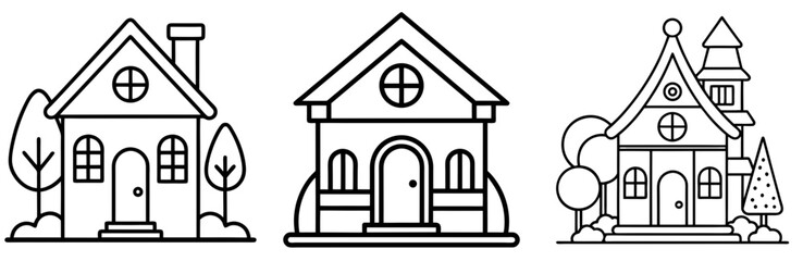 Little House Coloring Page - Charming Cottage Line Art Outline for Kids and Adults