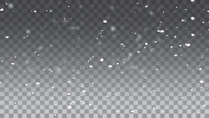 Vector snow background png. Snow png. Snowfall, blizzard, winter. Falling snowflakes.  background.